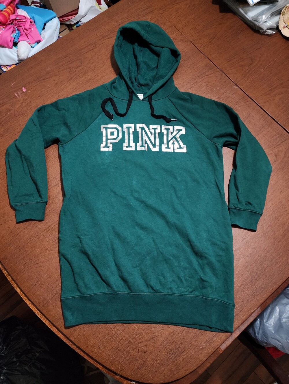 PINK Victoria's Secret Women's Forest Green Hooded Sweatshirt